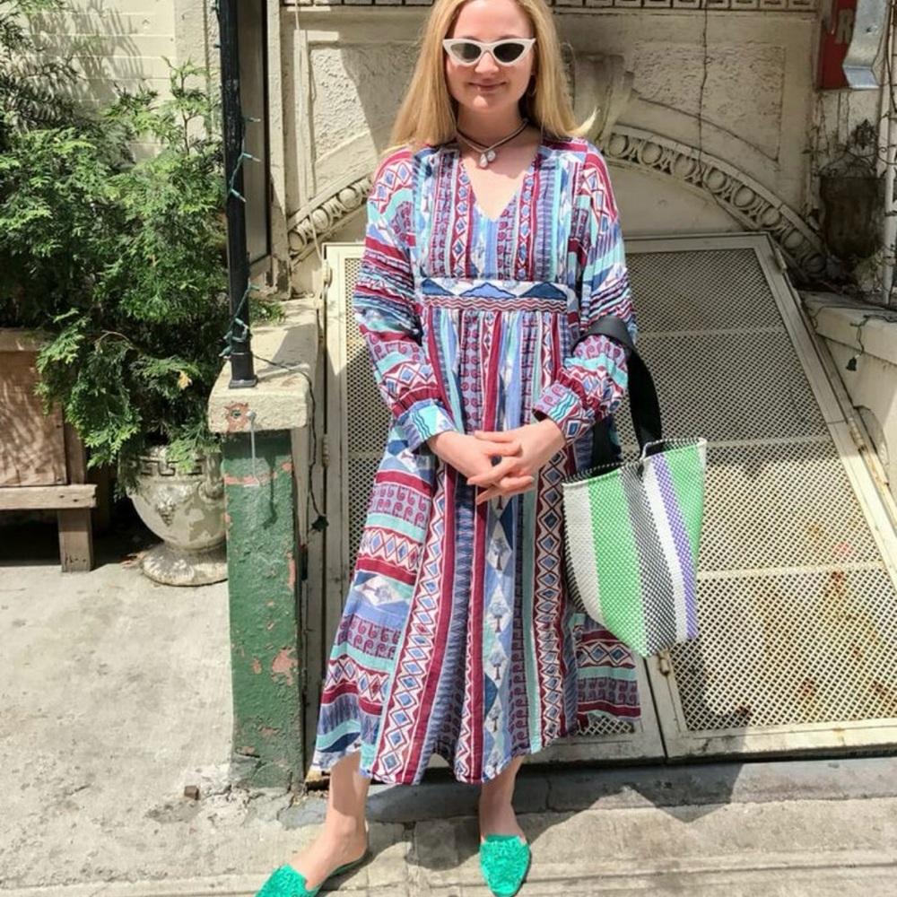 Le Sirenuse Positano Tent Dress Colorful Geometric Print Midi Dress